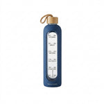 Danny Home 1000ml Motivational Glass Water Bottle with Time Marker & Grey Silicone Sleeve