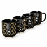 Danny Home 450ml Large Ceramic Coffee Mug – Black & Gold Geometric Pattern Drinkware