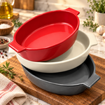 Danny Home 3-Piece Oval Ceramic Baking Dish Set with Handles Tricolor Porcelain Bakeware