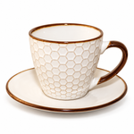 Rustic Honeycomb Embossed Ceramic Espresso Cup and Saucer Set 120ml – 12-Piece Tea Set (6 Cups & 6 Saucers)