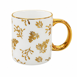 Danny Home 450ml Luxury Porcelain Mug with Gold Handle Elegant Botanical, Bee & Gingko Leaf Gold Foil Patterned Coffee & Tea Mug