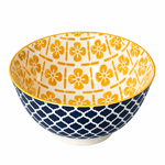 Danny Home 4.5" Bohemian Yellow Floral & Navy Ceramic Dessert Bowl