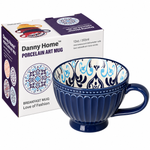 Danny Home 355ml (12oz) Santorini Porcelain Art Breakfast Mug with Gift Box Navy Fluted Embossed Ceramic Tea & Soup Cup with Intricate Inner Pattern