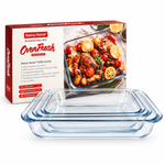 Danny Home 3-Piece Clear Glass Casserole & Baking Dish Set for Oven & Microwave (1L, 1.6L & 2.2L)