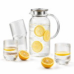 Danny Home 5-Piece Borosilicate Glass Teapot and Tumbler Set | Ribbed Pitcher & 4 Cups XF5T-01