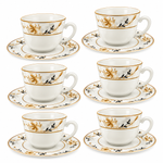 Premium Gold Trim Ceramic Coffee & Tea Cup Set (6 Cups + 6 Saucers, 190ml)