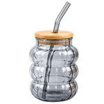 Charcoal Wavy Glass Tumbler with Bamboo Lid & Glass Straw | Smoke Grey Drinkware CG251