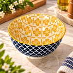 Danny Home 4.5" Bohemian Yellow Floral & Navy Ceramic Dessert Bowl