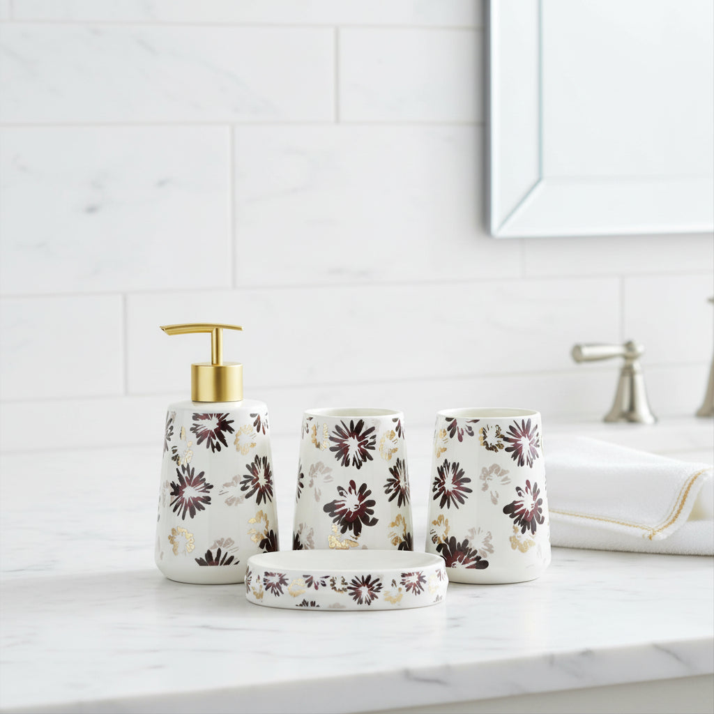 BR3001 4Pcs Bath Set W-Dark Flower 12c