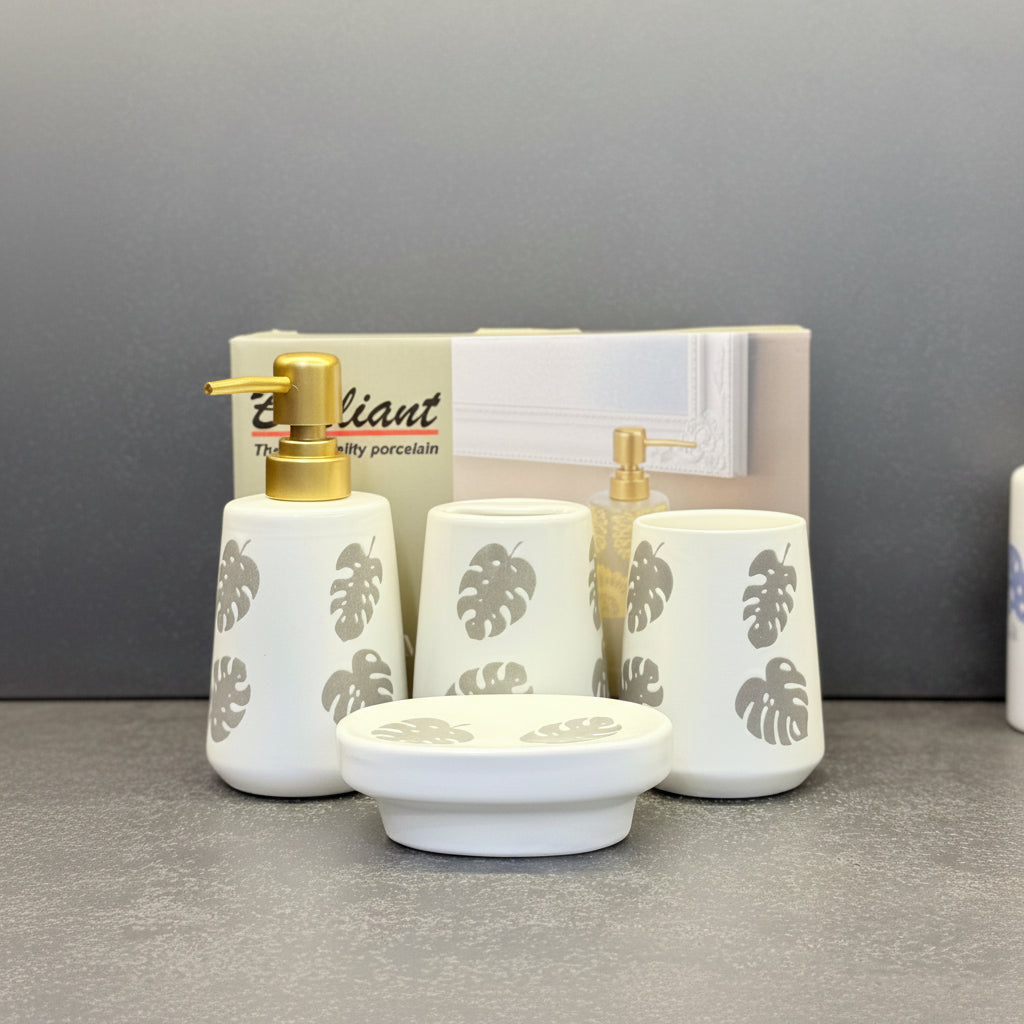 BR3015 4Pcs Bathroom Set Leaf White 12c