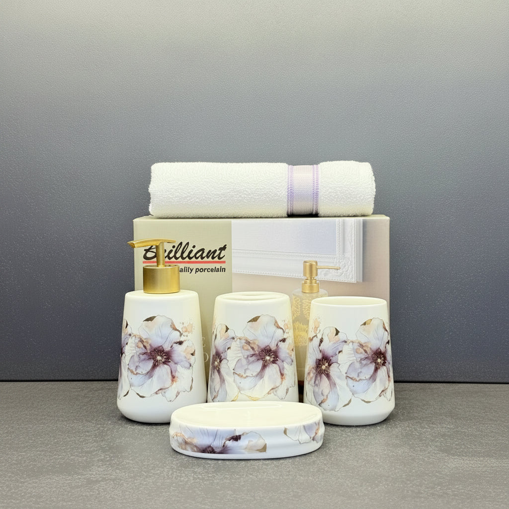 BR3002 4Pcs Bath Set W-Purple Flower 12c