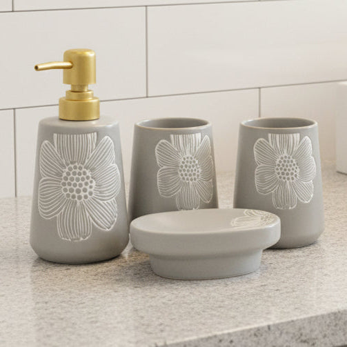 BR3016 4Pcs Bathroom Set Flower Gray 12c