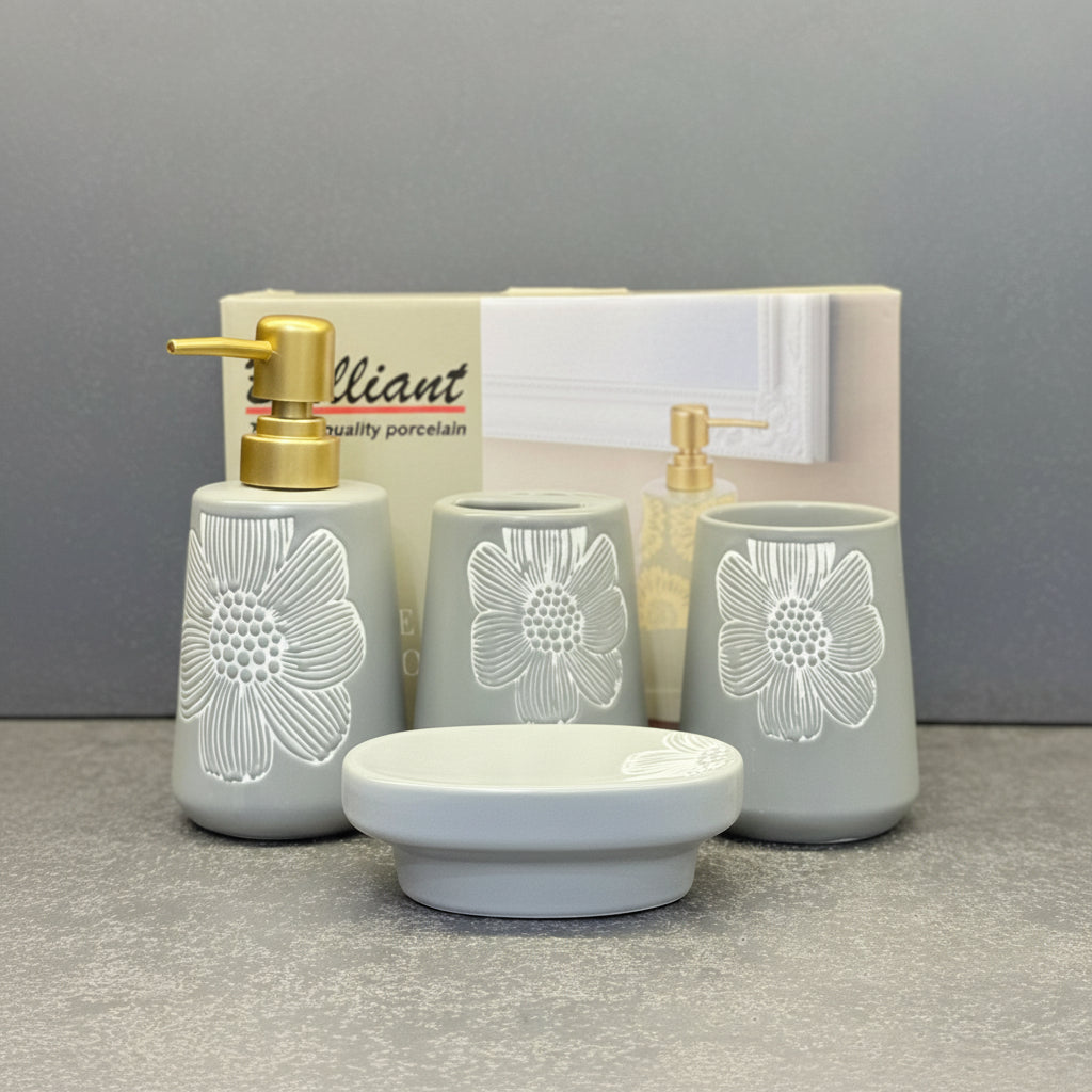 BR3016 4Pcs Bathroom Set Flower Gray 12c