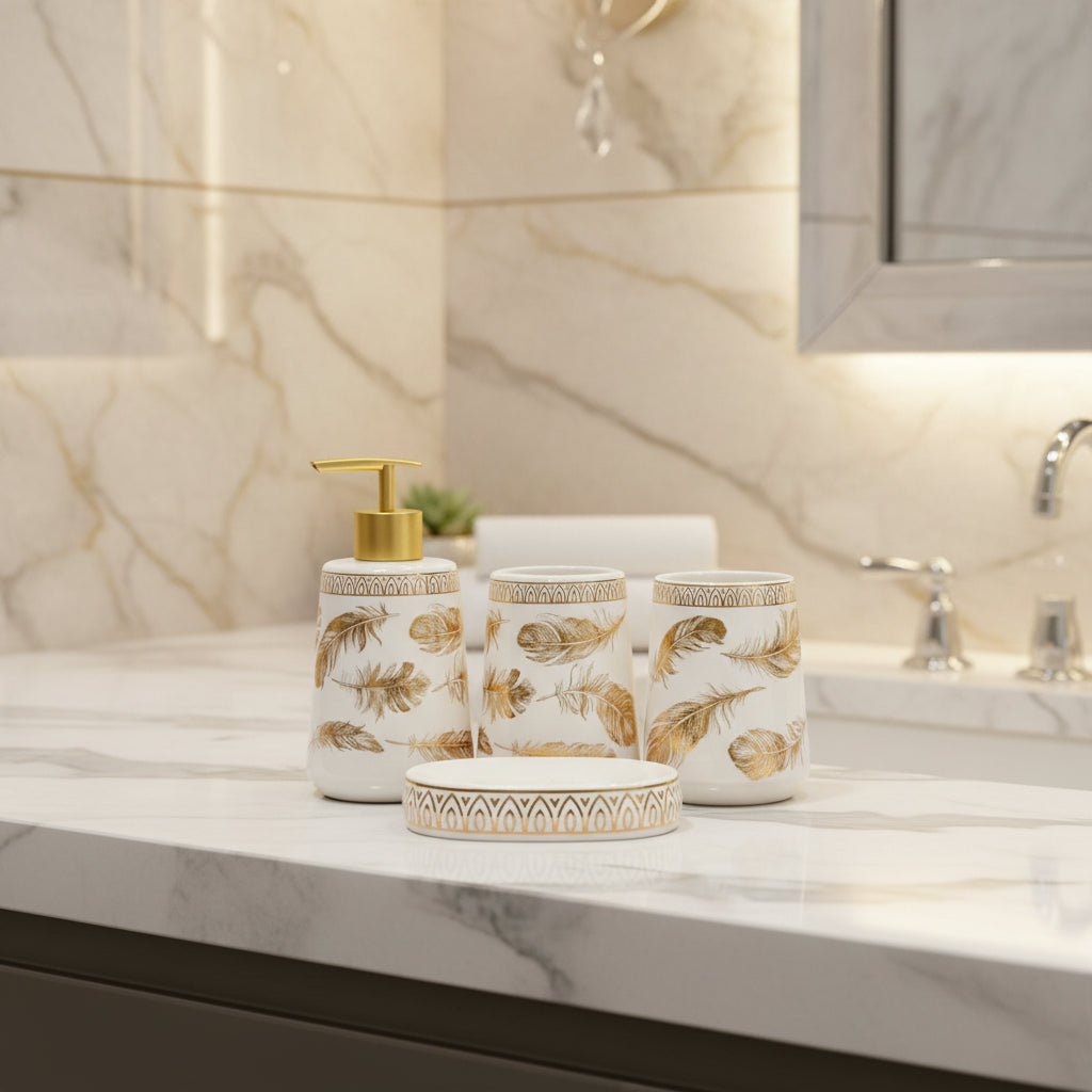 BR3004 4Pcs Bath Set W-Gold Leaf 12c