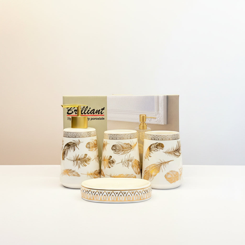 BR3004 4Pcs Bath Set W-Gold Leaf 12c