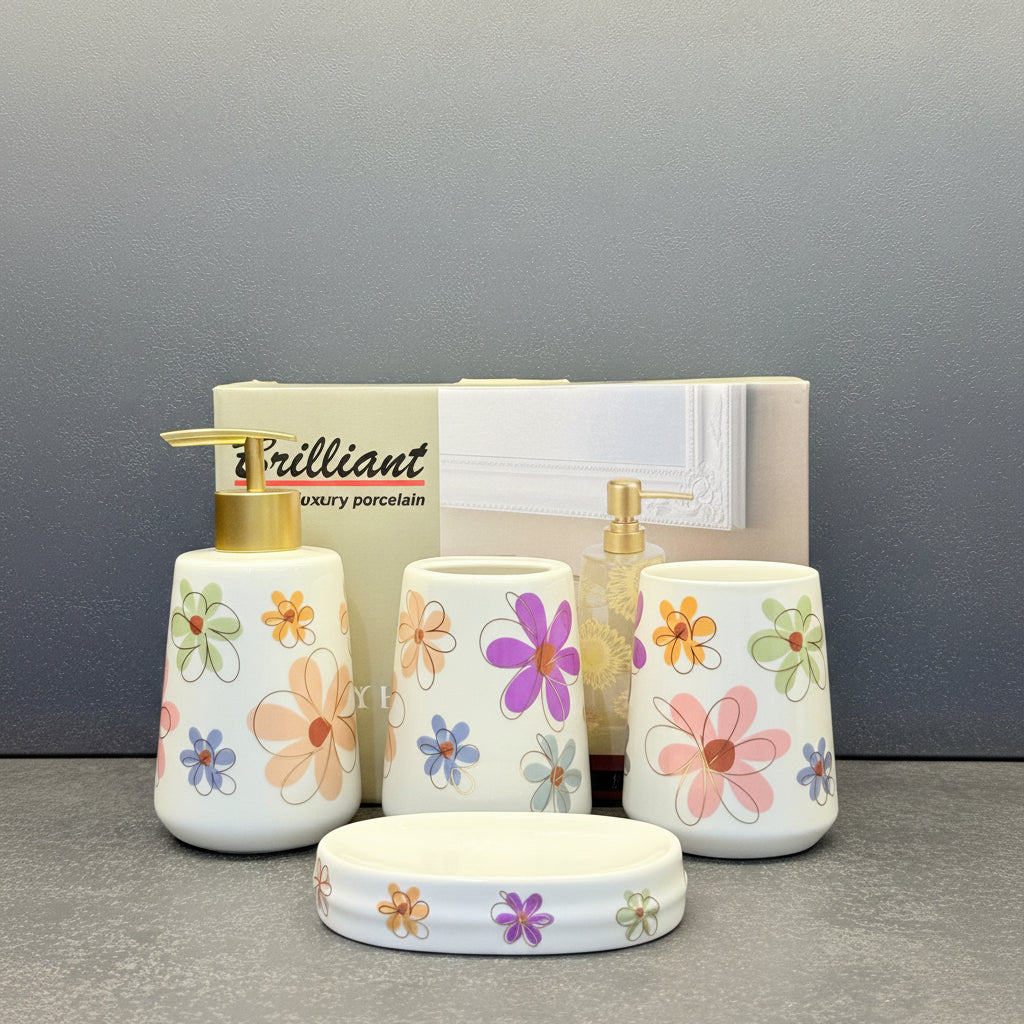 BR3000 4Pcs Bath Set W-Multi Flower 12c