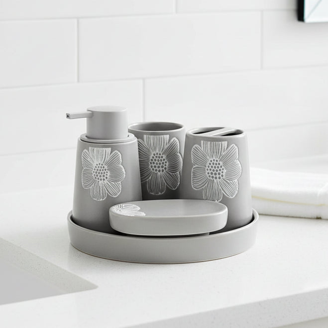BR3023 5PcsBathroom Set Tray G-Flower12c