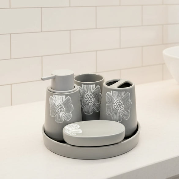 BR3023 5PcsBathroom Set Tray G-Flower12c