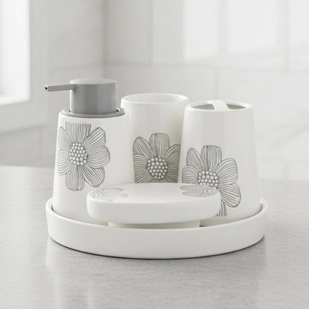 BR3024 5PcsBathroom Set Tray W-Flower12c