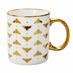 Danny Home 450ml Luxury Porcelain Mug with Gold Handle Elegant Botanical, Bee & Gingko Leaf Gold Foil Patterned Coffee & Tea Mug