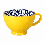 Danny Home Seine 355ml Ceramic Jumbo Tea & Soup Mug – Yellow Embossed Wide-Mouth Bowl Cup