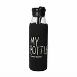 Danny Home Portable Glass Drinks Bottle 550ml – Travel Water Bottle with Black Cover