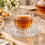 Premium 12-Piece Clear Glass Tea & Coffee Cup and Saucer Set 220ml – Elegant Fluted Design