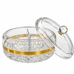 Premium Acrylic Dry Fruit Box Luxury Crystal Design Candy & Nuts Serving Bowl with Golden Rim & Lid