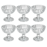 Classic 6-Piece Clear Ribbed Glass Ice Cream Cup Set Footed Sundae & Dessert Bowls