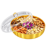 Premium Acrylic Dry Fruit Box Golden Multi-Compartment Serving Tray with Transparent Lid