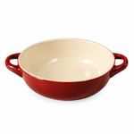 Danny Home 9" Round Ceramic Baking Dish with Handles Red Porcelain Casserole Pan