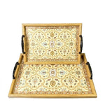 Luxurious Traditional Motif Serving Trays with Sturdy Handles – Set of 2