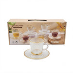 Premium Gold-Rimmed Spiral Fluted Glass Tea Cup & Saucer Set High Quality Glassware