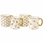 Danny Home 350ml Luxury Porcelain Mug with Gold Handle Elegant Geometric, Botanical, Bee & Gingko Leaf Gold Foil Patterned Coffee & Tea Mug