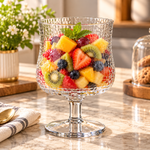 Danny Home Footed Bark-Texture Glass Decorative Bowl with Metallic Silver Pedestal Base – Tableware Display Containe