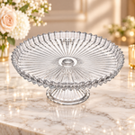 Premium Large Sunburst Glass Cake Stand Footed Dessert Serving Platter & Dining Centerpiece Tray