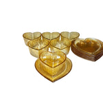 Luxurious Fluted Heart Glass Bowl with Matching Saucers – Amber Set of 6