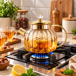 Shengya Amber Gold Electroplated Glass Teapot with Crystal Knob Lid & Filter 1000ml