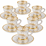 Premium Gold-Rimmed Twisted Wave Ribbed Glass Tea Cup & Saucer Set High Quality Glassware