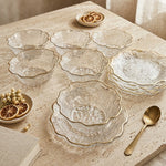 Luxury Rose Gold Rim Hammered Glass Piyali Bowl and Saucer Set 6-Piece Dessert Set