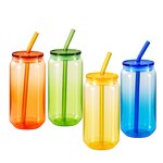 Premium Colored Glass Drinking Bottles with Lids & Straws – Set of 4