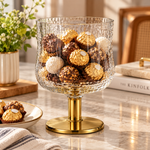 Danny Home Hand-Made Textured Pedestal Glass Bowl Jar (14.8x10x13.1cm) – Open Decorative Candy & Dessert Container