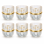 Premium Gold Band Ribbed Glass Water Tumblers Clear Fluted Drinking Glasses for Home & Dining