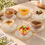 Premium Heart-Shaped Glass Dessert Bowl Set with Matching Saucers
