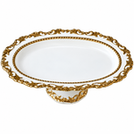 remium White & Gold Line Ceramic Footed Fruit Platter (12") – Large Porcelain Dessert, Pastry & Cake Stand