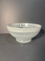 Danny Home 10-Inch White Swirl Glass Serving Bowl (25x11cm) – Gold Rimmed Deep Fruit & Salad Bowl