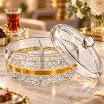 Premium Acrylic Dry Fruit Box Luxury Crystal Design Candy & Nuts Serving Bowl with Golden Rim & Lid