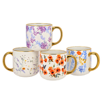 Danny Home 450ml Floral Fine Porcelain Coffee Mug – Gold Handle Botanical Tea Cup