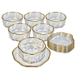 12-Piece Clear Glass Dessert Bowl & Saucer Set with Gold Rim (250ml) Elegant Compote Bowls for Ice Cream, Fruits, Pudding & Trifle