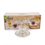 Premium Gold-Rimmed Twisted Wave Ribbed Glass Tea Cup & Saucer Set High Quality Glassware